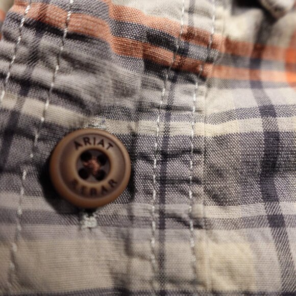 Ariat Rebar Built To Last Plaid Button-Up Shirt Men’s XL Gray Orange Workwear - Picture 3 of 10